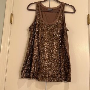 Sequin Taupe Tank Top by Express, Size Large